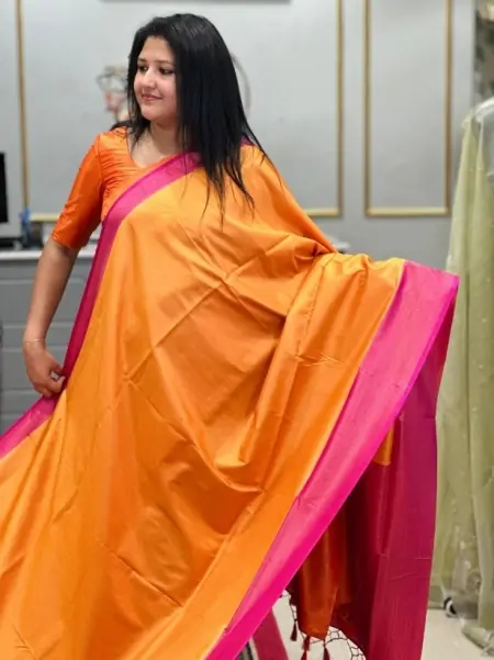 Indian Copper Zari Weaves Soft Silk Saree And Blouse